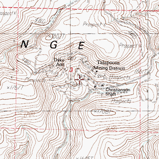 Topographic Map of Talapoosa Mines, NV