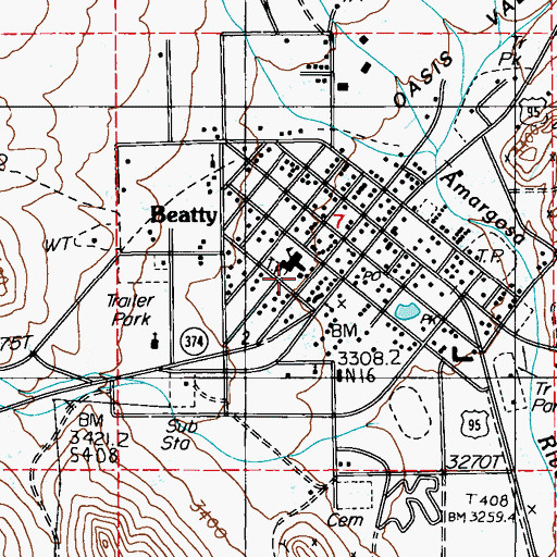 Topographic Map of Beatty Elementary School, NV
