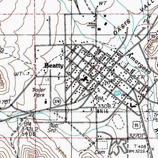Topographic Map of Beatty High School, NV