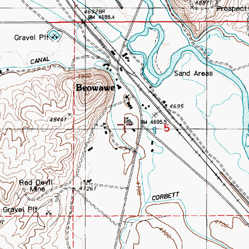 Topographic Map of Beowawe Elementary School, NV
