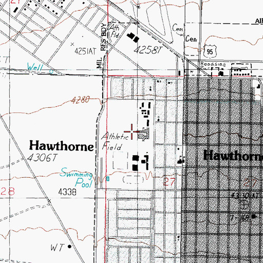 Topographic Map of Hawthorne Elementary School, NV
