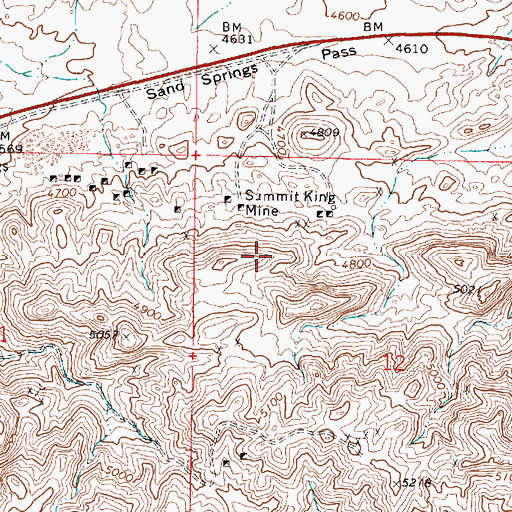 Topographic Map of Sand Springs Mining District, NV