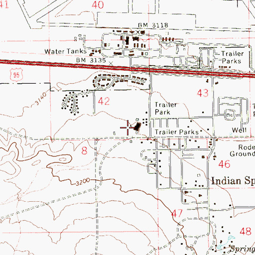 Topographic Map of Indian Springs Middle School, NV