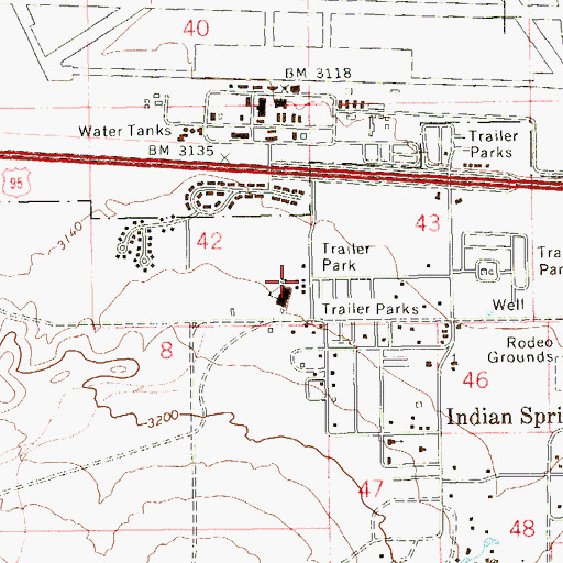Topographic Map of Indian Springs Elementary School, NV
