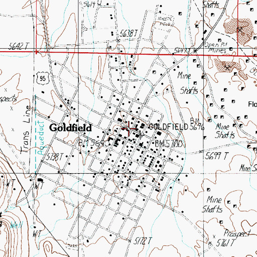 Topographic Map of Goldfield Elementary School, NV