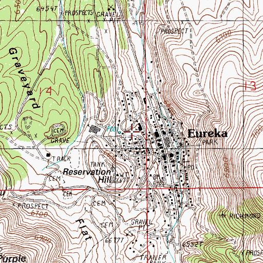 Topographic Map of Eureka High School, NV