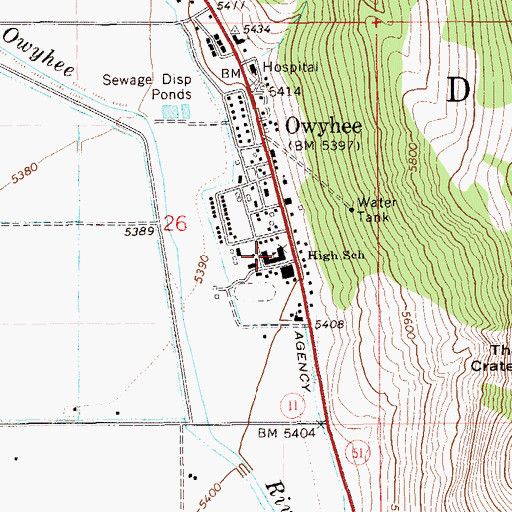 Topographic Map of Owyhee Combined School, NV