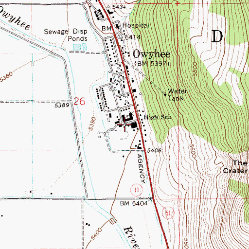 Topographic Map of Owyhee Elementary School, NV