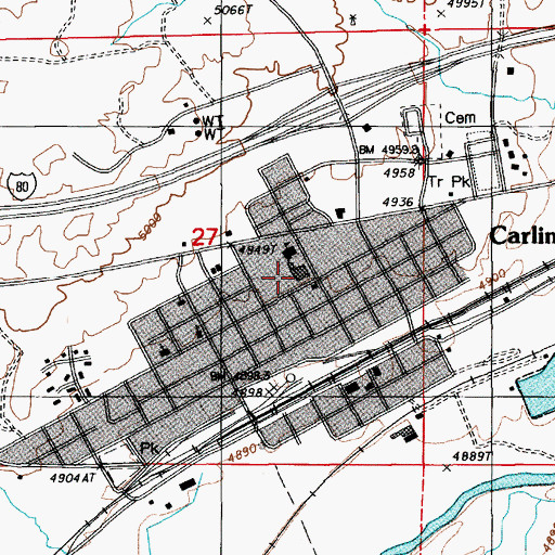 Topographic Map of Carlin Elementary School, NV