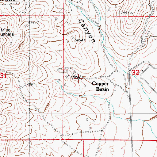 Topographic Map of Copper Basin Mines, NV