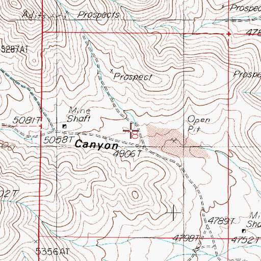 Topographic Map of American Canyon Mines, NV