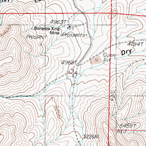 Topographic Map of Dry Gulch Mines, NV