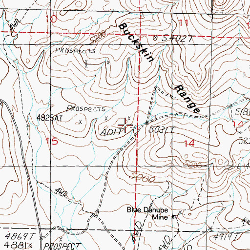 Topographic Map of Blue Metal Mine, NV