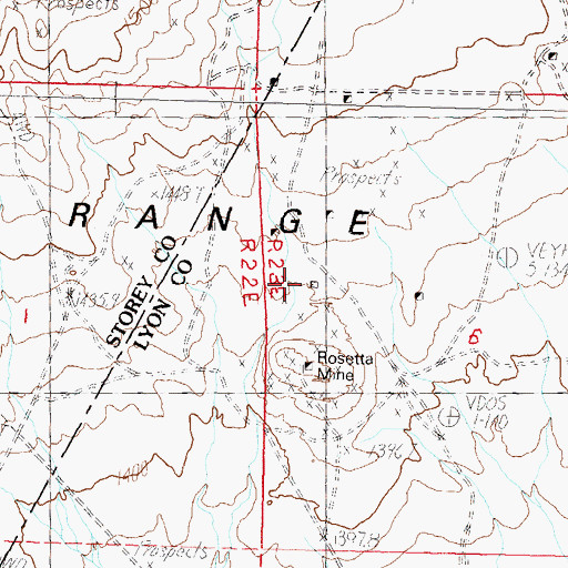 Topographic Map of Dayton Iron Mine, NV