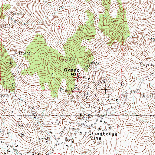 Topographic Map of Green Mountain Mines, NV