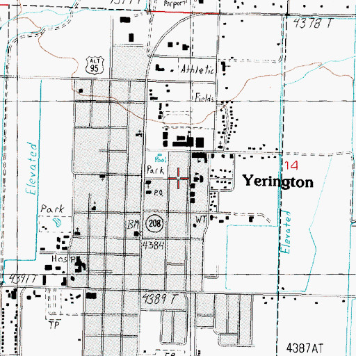 Topographic Map of Yerington Elementary school, NV