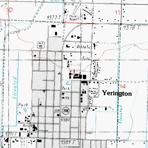 Topographic Map of Yerington High School, NV