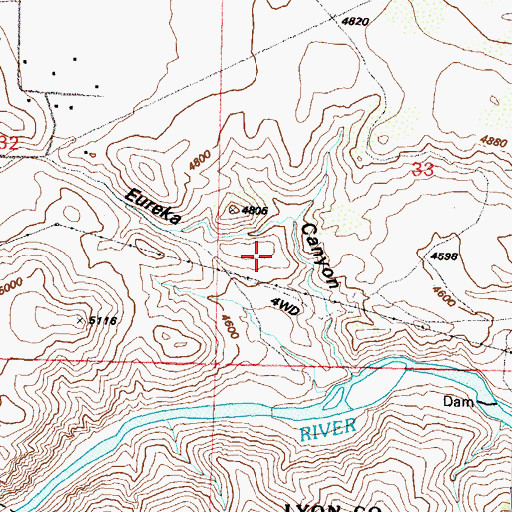 Topographic Map of Eureka Canyon Quarry, NV