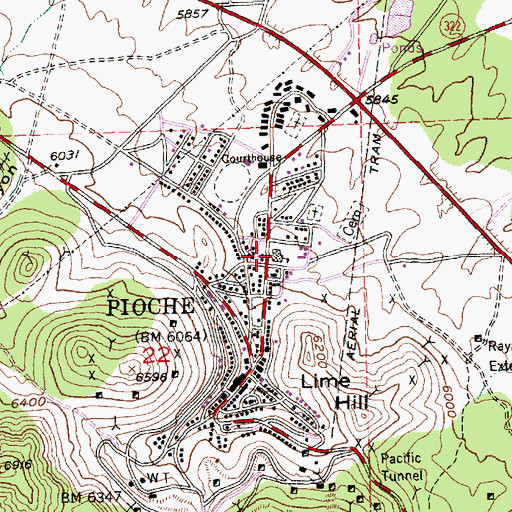 Topographic Map of Pioche Elementary School, NV