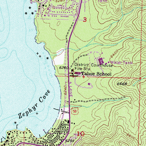 Topographic Map of Zephyr Cove Elementary School, NV