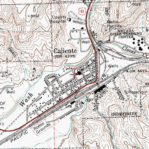 Topographic Map of Caliente Elementary School, NV