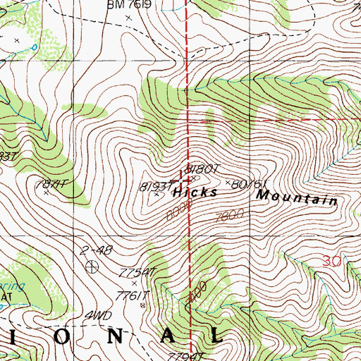Topographic Map of Hicks Mountain, NV