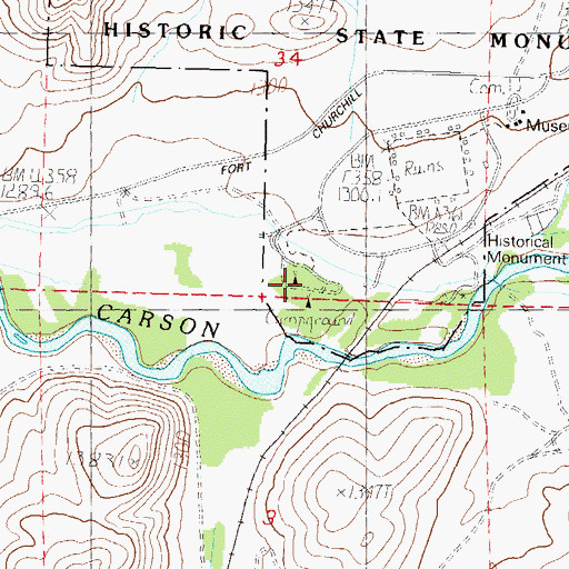 Topographic Map of Samuel Bucklands Campground, NV