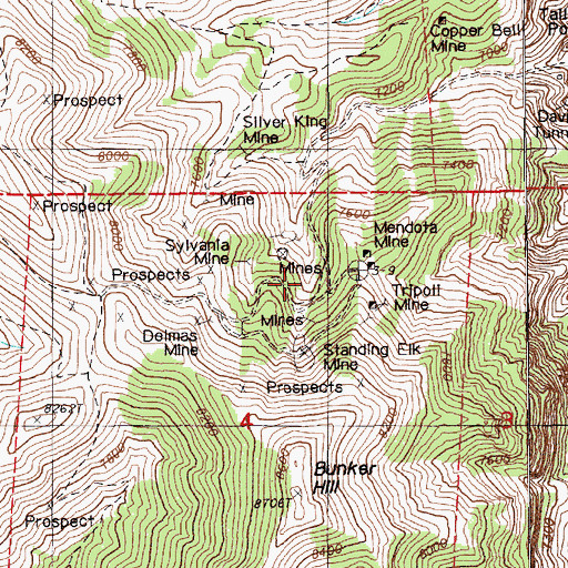 Topographic Map of Bullion Mine, NV