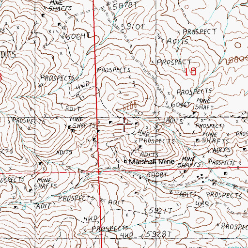 Topographic Map of Antelope Mine, NV