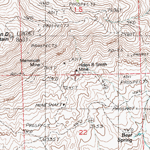 Topographic Map of Silver Circle Mine, NV