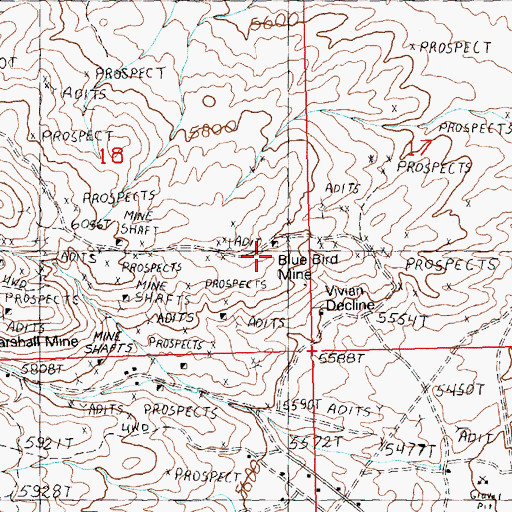 Topographic Map of Nevada Bellevue Mine, NV