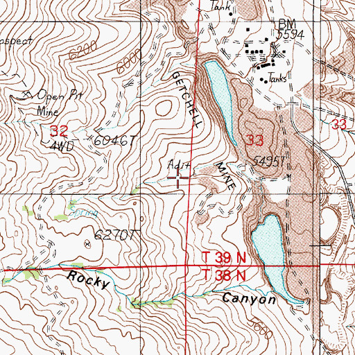 Topographic Map of Tonopah Mine, NV
