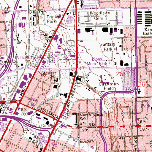 Topographic Map of Old Las Vegas Fort State Historical Park, NV