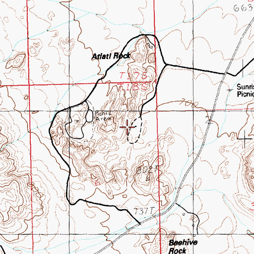 Topographic Map of Atlatl Rock Campground, NV