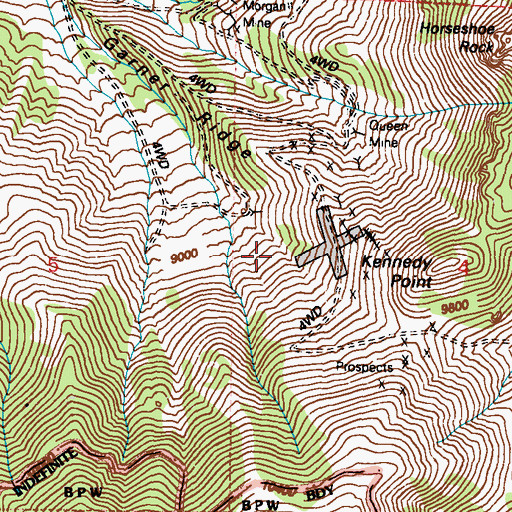 Topographic Map of Indian Queen Mine, NV