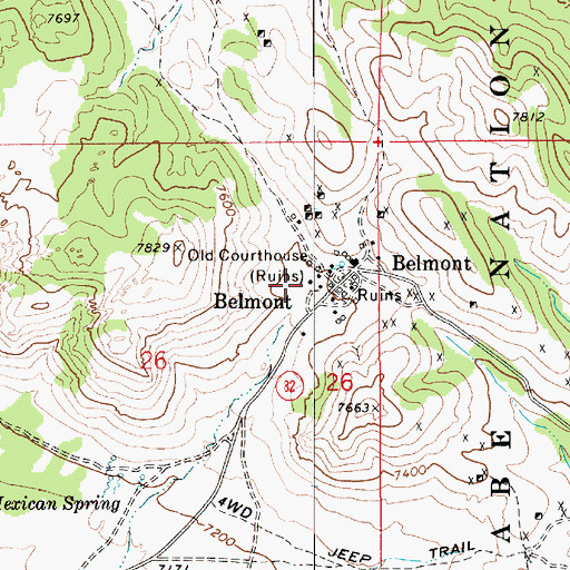 Topographic Map of Belmont Courthouse State Historic Site, NV
