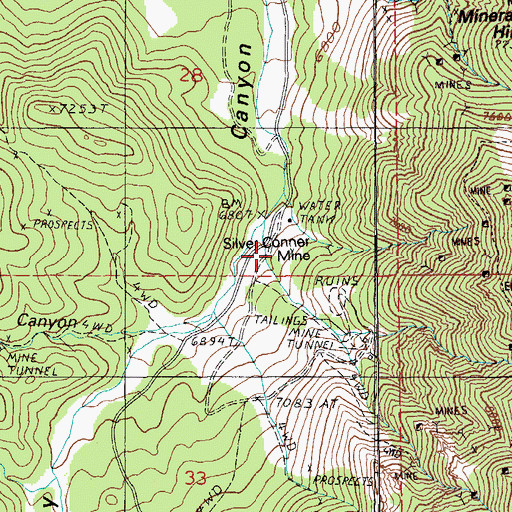 Topographic Map of Silver Conner Mine, NV