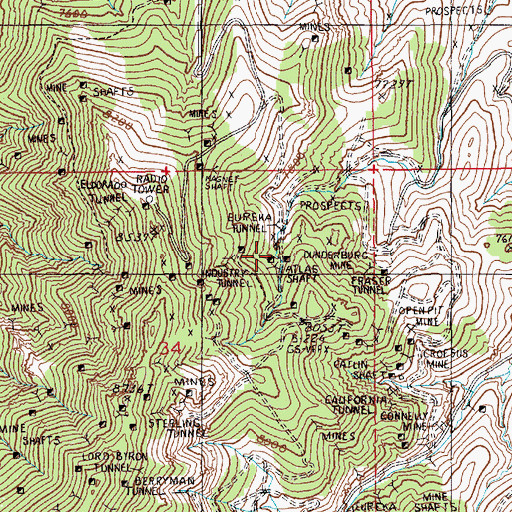 Topographic Map of Atlas Shaft, NV