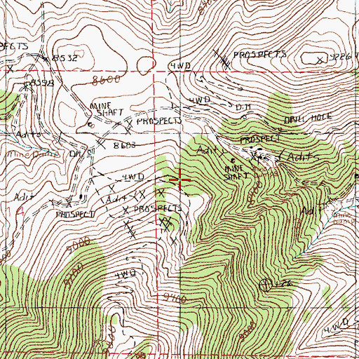 Topographic Map of Bullshead Mine, NV
