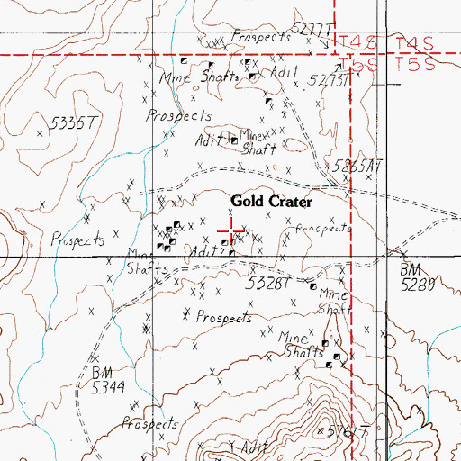 Topographic Map of Gold Crater Mining District, NV