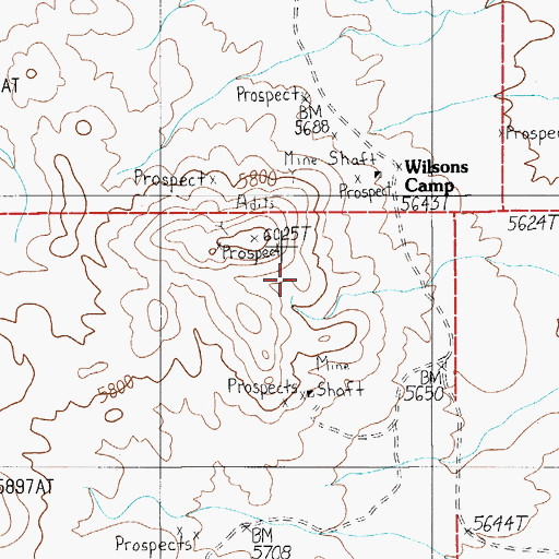 Topographic Map of Wilsons Mining District, NV