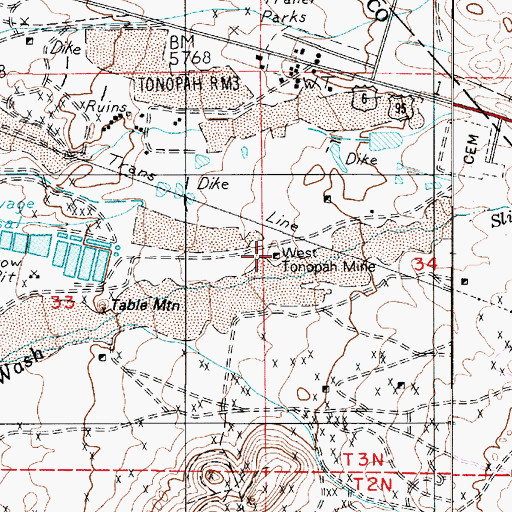 Topographic Map of West Tonopah Mine, NV