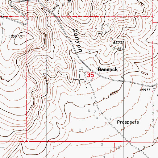 Topographic Map of Bannock, NV