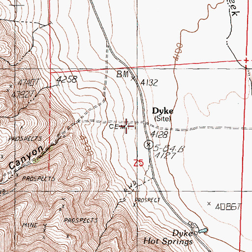 Topographic Map of Dyke, NV