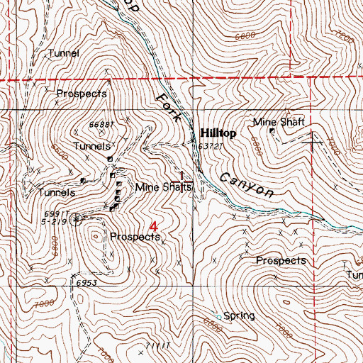 Topographic Map of Hilltop, NV