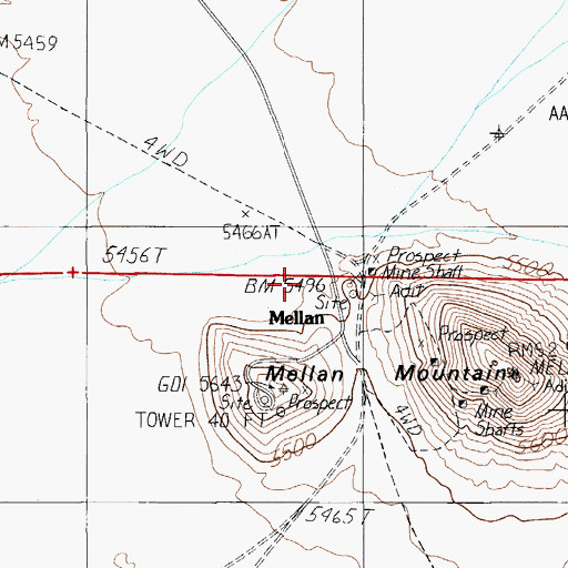 Topographic Map of Mellan, NV