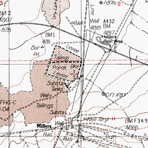 Topographic Map of Millers, NV