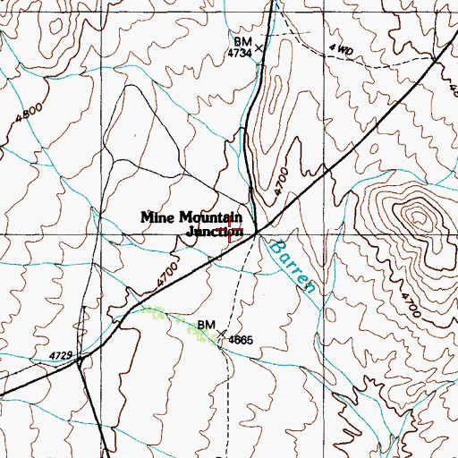 Topographic Map of Mine Mountain Junction, NV