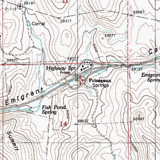 Topographic Map of Primeaux, NV