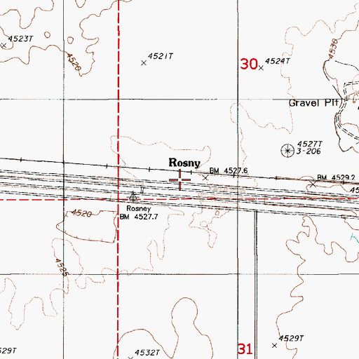 Topographic Map of Rosny, NV